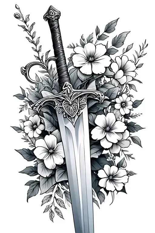 Sword And Flowers Wrapped