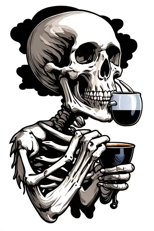 Skeleton Drinking Coffee