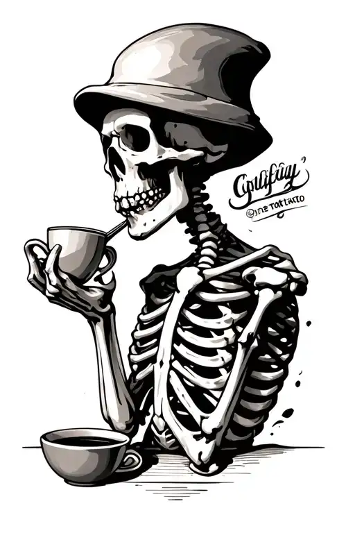 Skeleton Drinking Coffee