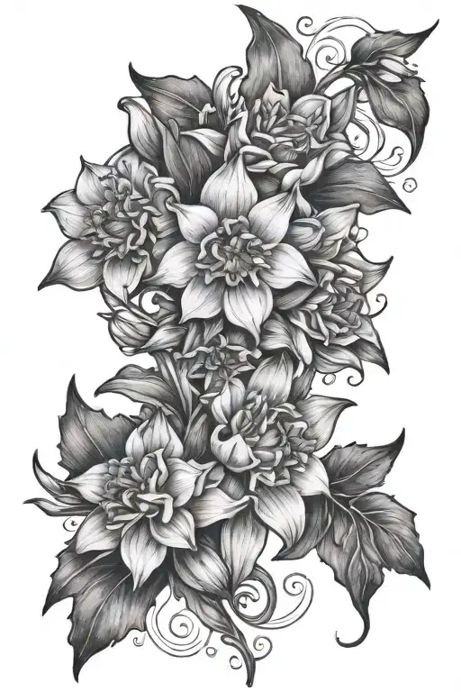 Holly And Narcissus Flower Mixed With Delphinium And Water Lily