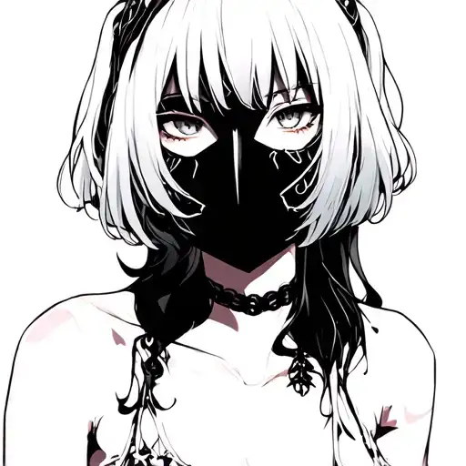 Female Anime Character With Tokyo Ghoul Konicki Ken Mask White Hair