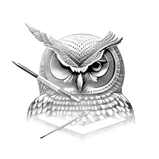 Athena Statue Holding A Spear And An Owl Next To Her