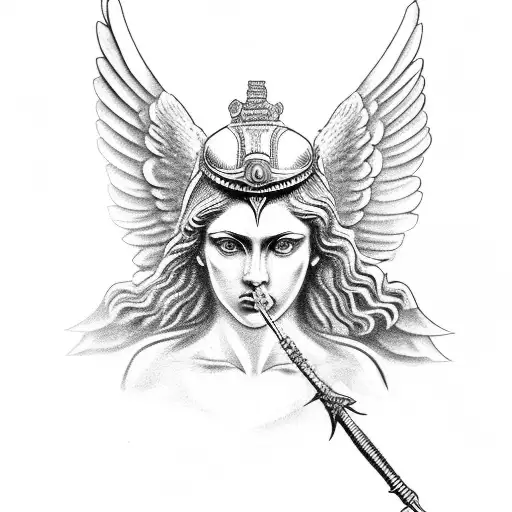 Goddess Athena Statue Holding A Spear And An Owl Next To Her