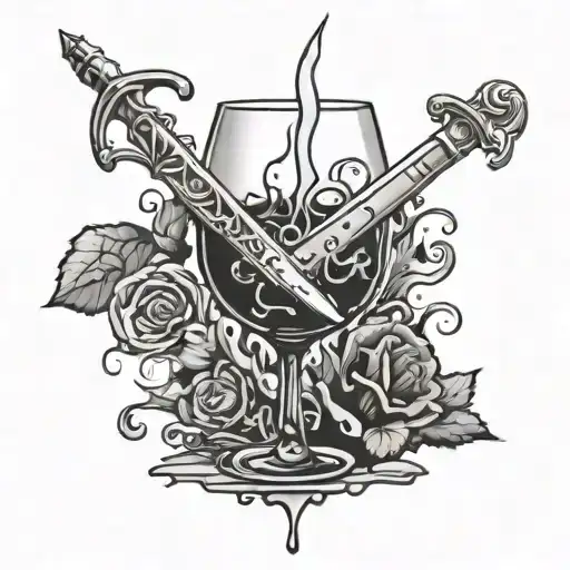 Sword Dripping Blood Into Wine Glass Shards