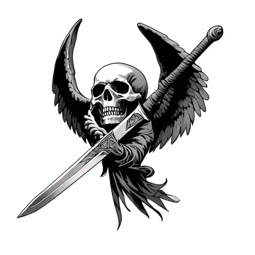 Skull Angel Holding A Sword