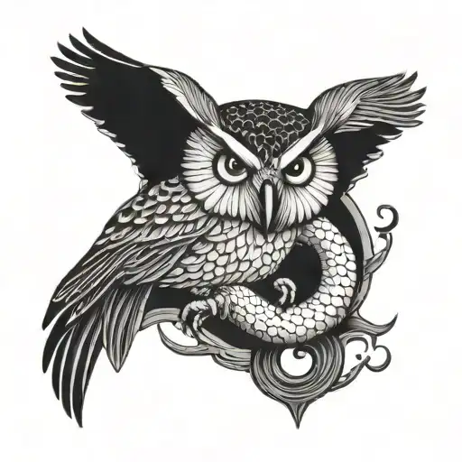 Owl And Snake Sorta Fighting Like A Yin And Yang Kinda Design