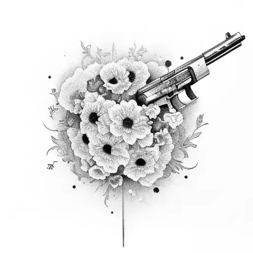 Elegant Gun Surrounded By A Galaxy Of Flowers