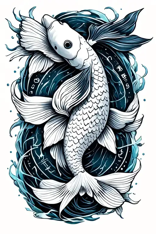 Koi Fish And Gemini Zodiac Sign Intertwined