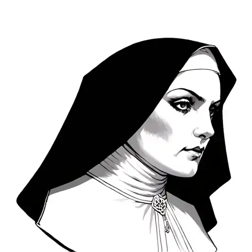 Kinky Nun Tattoo Design Black And White