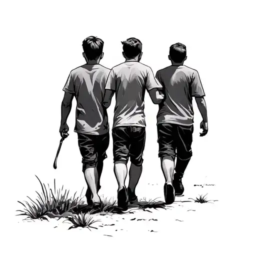 Father And Sons Walking