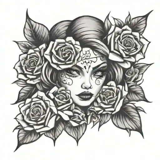 Evil Girl Face Whit Rose And Eye