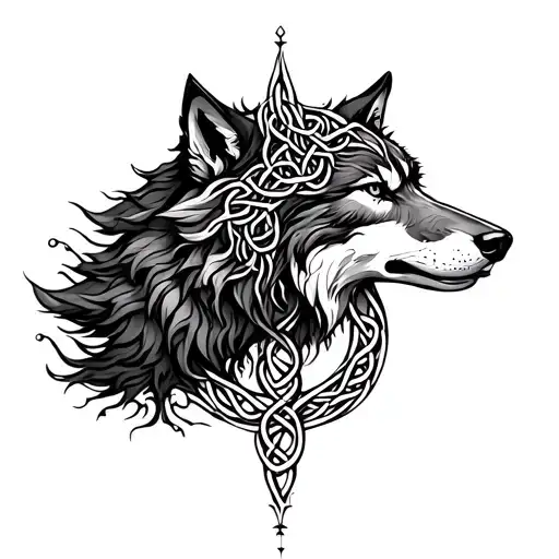 Wolf And Celtic Tree Of Life Intertwined