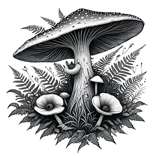 Trippy Psychedelics Mushroom Forest Arm Sleeve With Ferns And Poppies And Sacred Geometry