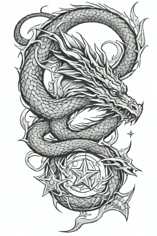 Dragon And Star Sign Intertwined