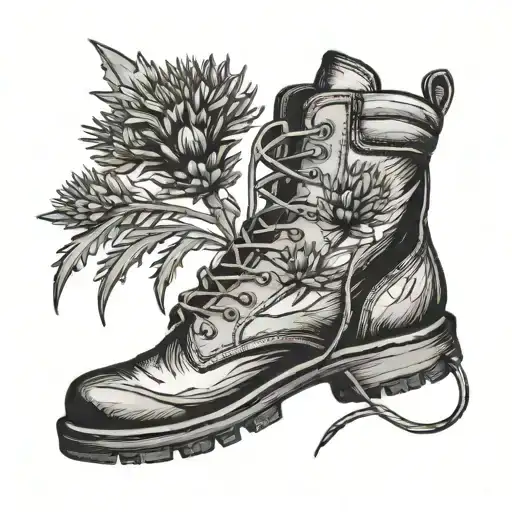 Hiking Boot With Thistle Fine Line