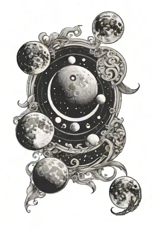 Moon Phases In A Line Tattoo Design