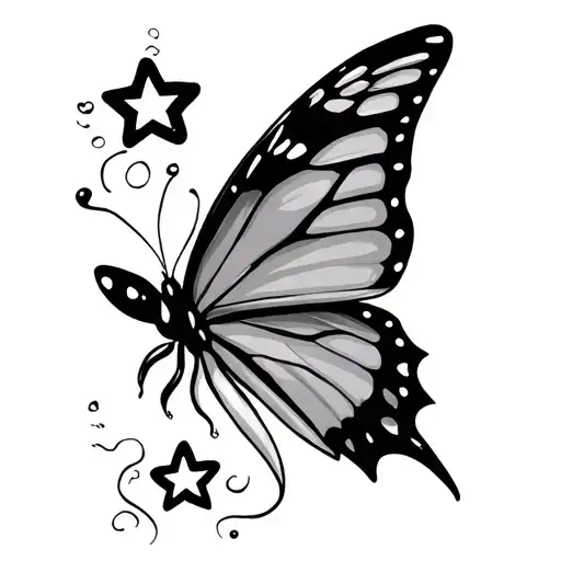 Butterfly And Star Design For Stitches Of Abdomen