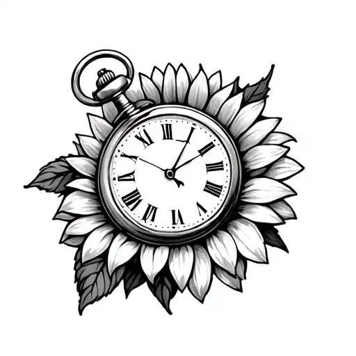 Pocket Watch And Sunflower Surrounded