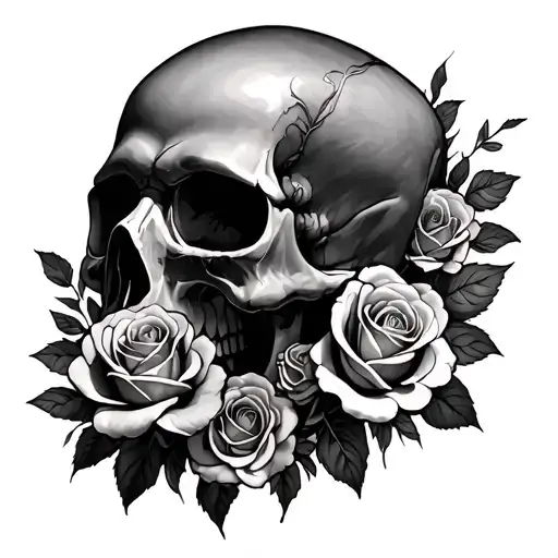Skull With Roses Surrounding It With Petrov