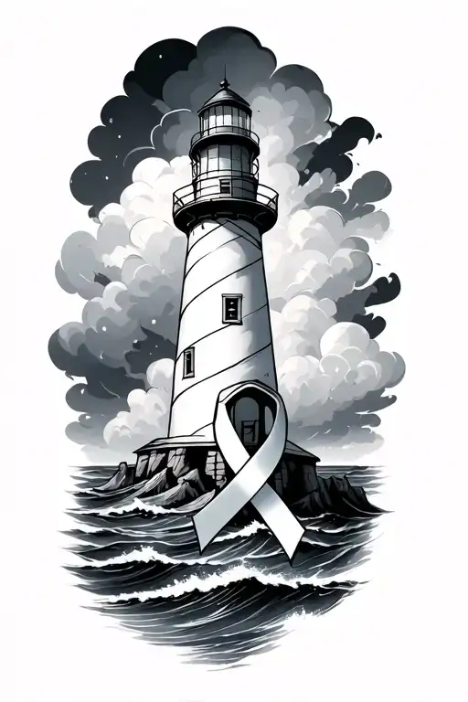 Lighthouse In The Storm With A Ovarian Cancer Awareness Ribbon And Cross