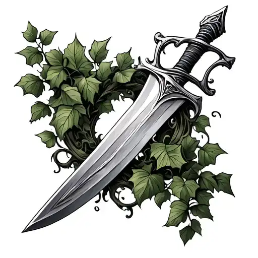 Single Sword With Ivy Vines Growing Around It