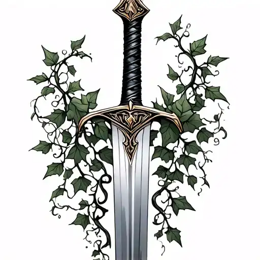 Single Sword With Ivy Vines Growing Up It