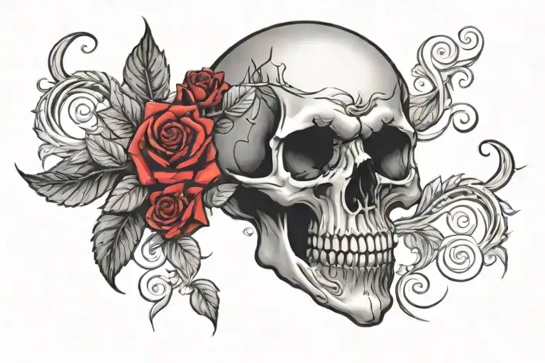 Skull Roses Lips Like Kissed With Red