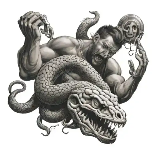 A Guy In One Hand Hold A Brain And Other Hurt And In The Body A Snake Is Crawling