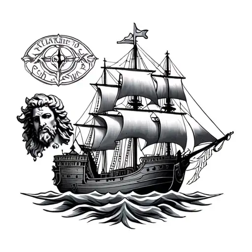 Compas With Zeus And Gate Of Olympus And A Pirate Ship