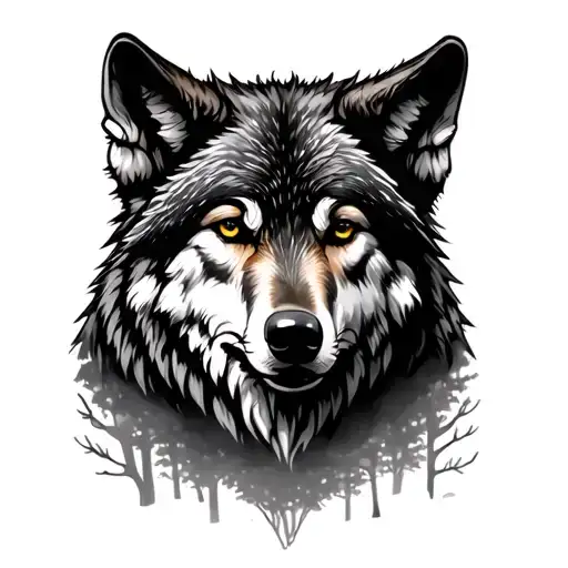 Wolf In Forest Landscape