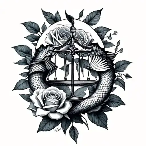 Libra Zodiac Sign Intertwined With Pisces And Roses
