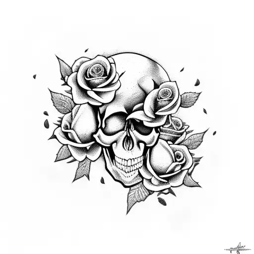 Skull And Bed Of Roses