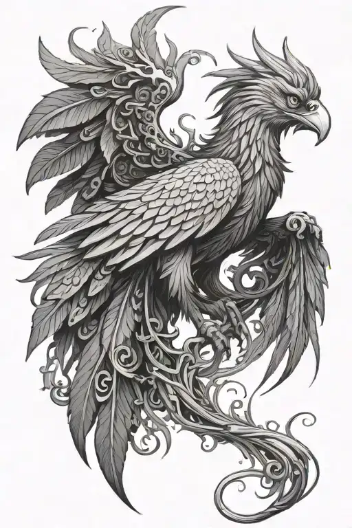 A Phoenix With Detailed Feathers And A Bio-mechanical Body