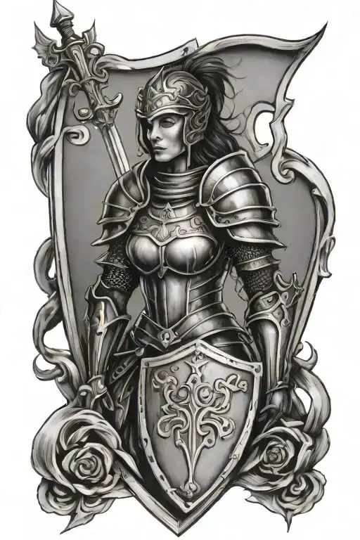 Female Warrior Knight Shield