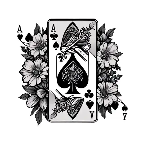 Tattoo Of A Floral Border With Playing Cards