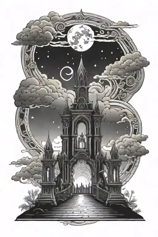 Night Sky With Atars Leading To Heavens Gates With Sun