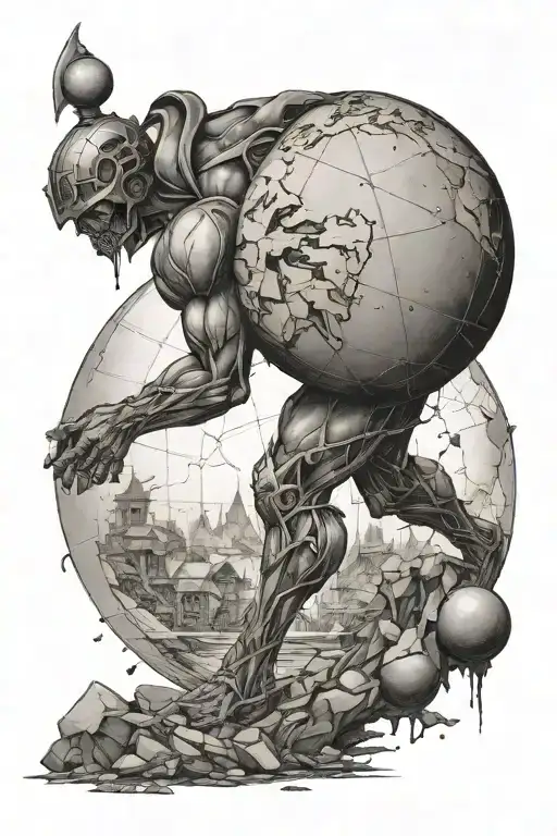 Titan Atlas Walking Away From The Broken Globe On The Ground