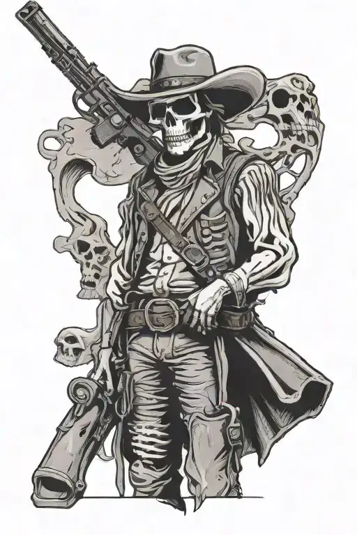 Skelton Cowboy Leaning Holding Rifle