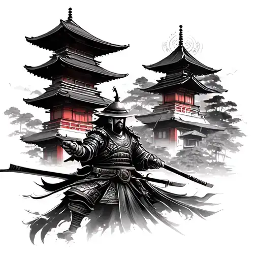 Japanese Temple & Samurai Warrior