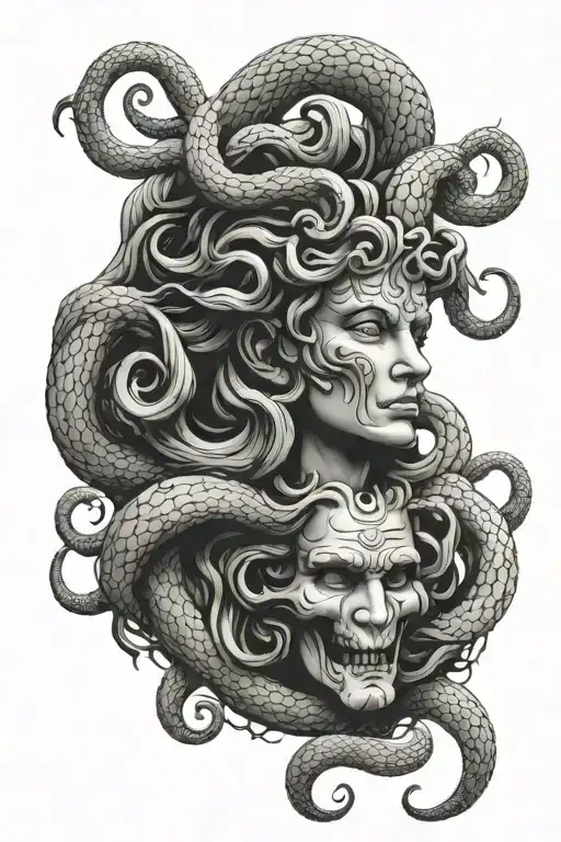 Medusa Head Stone With Snake Heads