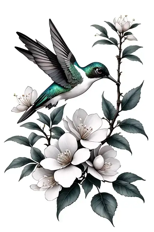 Blossom Tree And Hummingbird