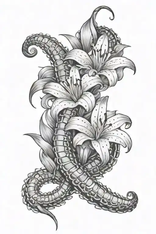 Centipede Wrap Around Sleeve With Siper Lily In He Middle