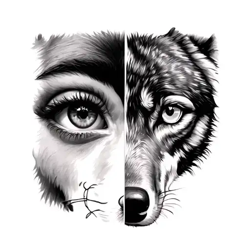 Woman Eye With Half And Half Wolf Eye