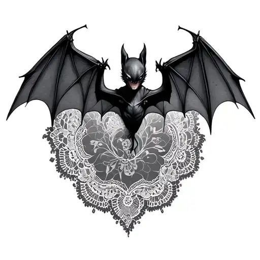 Lace And A Bat With Wings Spread