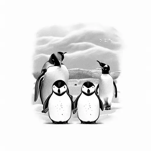 Daddy Penguin With 3 Baby Penguins