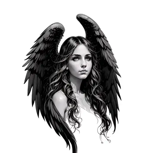 Girl With The Wing Of The Angel And The Wing Of The Demon