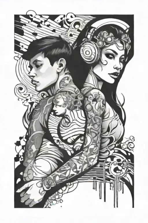 A Sleeve Tattoo Featuring Friends Relationship Mixed With Music Hip Hop References