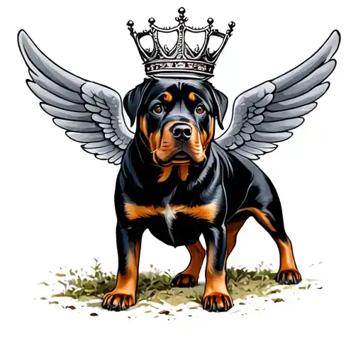 Rottweiler With Wings At The Top A Crown