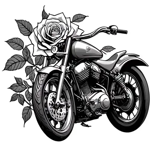 Motorcycle And Rose Intertwined