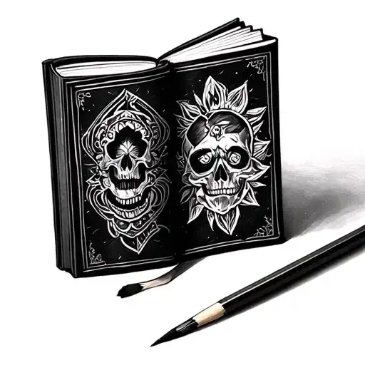 Pencil And Paintbrush And Book